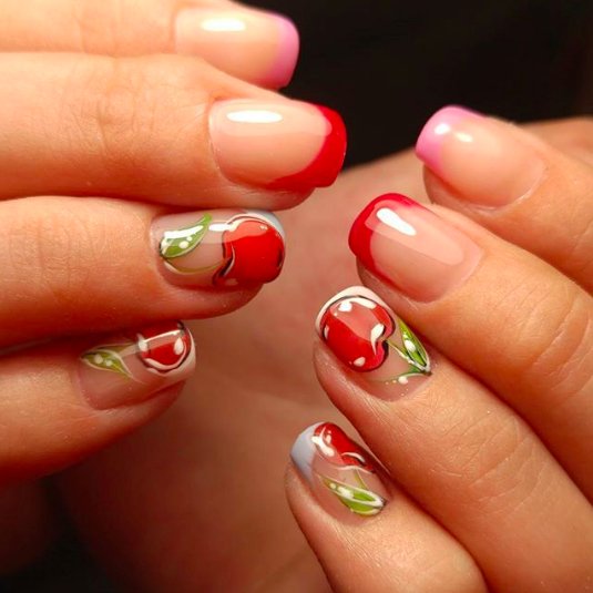 Манікюр з вишеньками: фотоінструкція